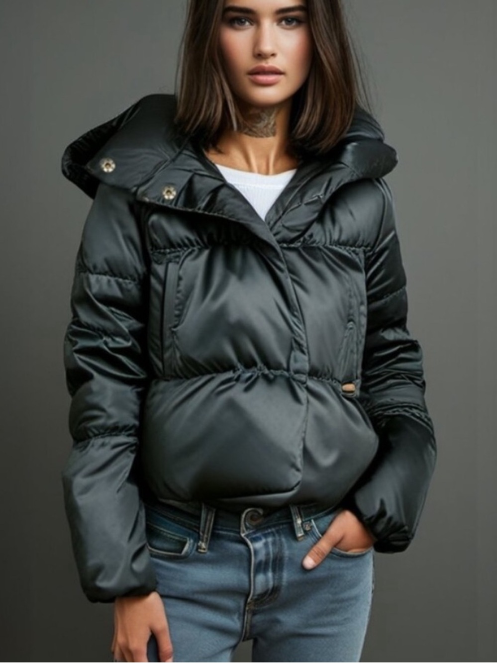 Wilfred Puffer Jacket Black Duck Down Coat with Hood XS
